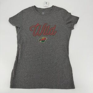 NHL Minnesota Wild Graphic Tee Modern Girls Medium 8/10 Heather Gray Shirt New‎